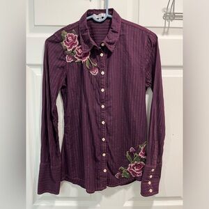 Women’s Johnny Was Button Down Shirt- 3J- Color: Plum/Floral- Size: Small